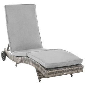 Outsunny Chaise Lounge Pool Chair, Outdoor PE Rattan Cushioned Patio Sun Lounger w/ 5-Level Adjustable Backrest & Wheels for Easy Movement, Wicke