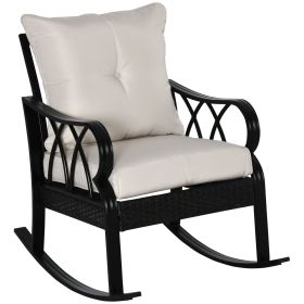Outsunny Outdoor Wicker Rocking Chair with Padded Cushions, Aluminum Furniture Rattan Porch Rocker Chair w/ Armrest for Garden, Patio, and Backya
