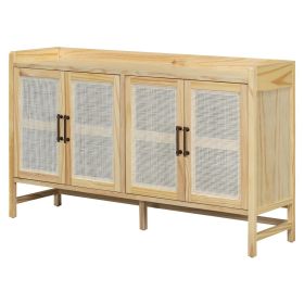 TREXM Rustic Sideboard with Decorative Rattan Doors and Adjustable Shelves for Entryway, Dining Room, or Living Room (Natural)