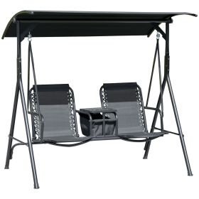 Outsunny 2-Seat Patio Swing Chair, Outdoor Canopy Swing Glider with Pivot Storage Table, Cup Holder, Adjustable Shade