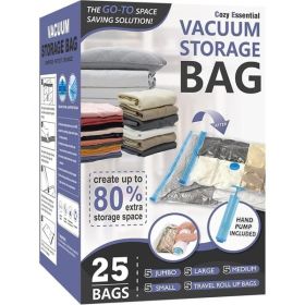 25 Pack Space Saver Bags (5 Jumbo/5 Large/5 Medium/5 Small/5 Roll) Compression Storage Bags for Comforters and Blankets