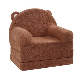 VEVOR Kids Couch, 2-in-1 Toddler Chairs Comfy, Toddler Couch Sofa Bed Fold Out, Convertible Sofa to Lounger (Color: Natural Brown)