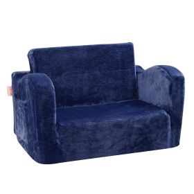 VEVOR Kids Couch, 2-in-1 Toddler Chairs Comfy, Toddler Couch Sofa Bed Fold Out, Convertible Sofa to Lounger (Color: Dark Blue)