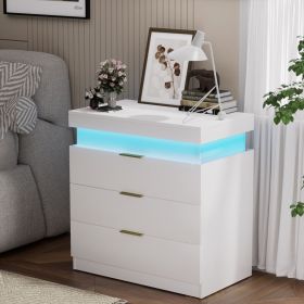Nightstand with Charging Station and LED Lights,Night Stand with Sliding Top for Bedroom,Bedside Table with Drawers,Modern End Side Table (Color: as Pic)