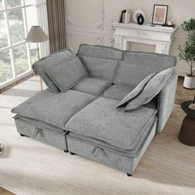 U_Style Double-Layer Cushion Modular Sofa, Freely Combinable, 4-Seater with Storage Function, Includes 4 Soft Cushions, Perfect for Living Rooms (Color: as Pic)