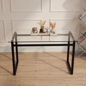 51" Modern Minimalist Rectangular Glass Dining Table for 4-6 with 0.31" Tempered Glass Tabletop and Black Chrome Metal Legs, Writing Table Desk (Color: Black)