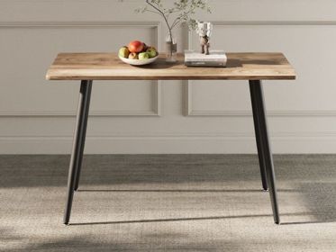 47" Modern minimalist MDF wood color dining table, black metal legs, small sized dining table, computer desk, office desk, kitchen table (Color: wood)