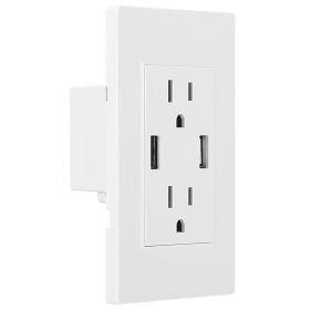 1Pc USB Wall Outlet Dual 2.4A USB Wall Charger High Speed Duplex Wall Socket US Standard (Color: White)